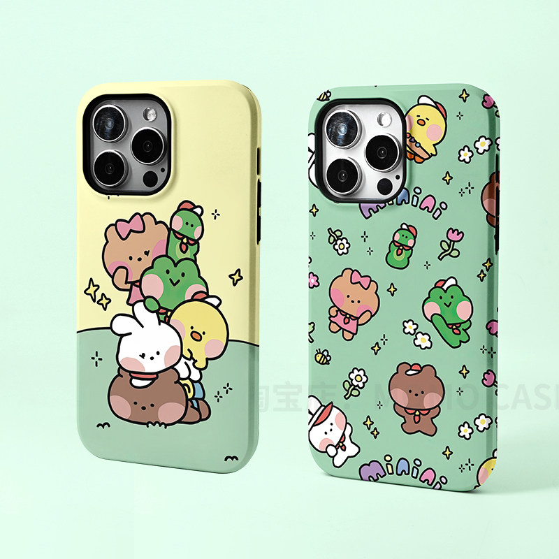 LINE FRIENDS可爱mini系列布朗熊手机壳适用16promax全包iphone15pro14plus防摔简约插