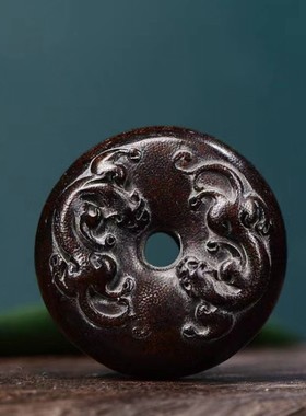 天然披毛犀平安扣鱼子纹竹丝纹