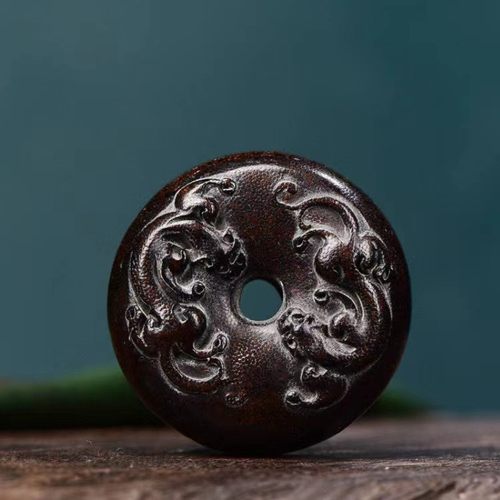 天然披毛犀平安扣鱼子纹竹丝纹