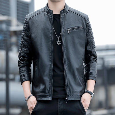 秋季新款轻奢皮夹克，立领百搭男