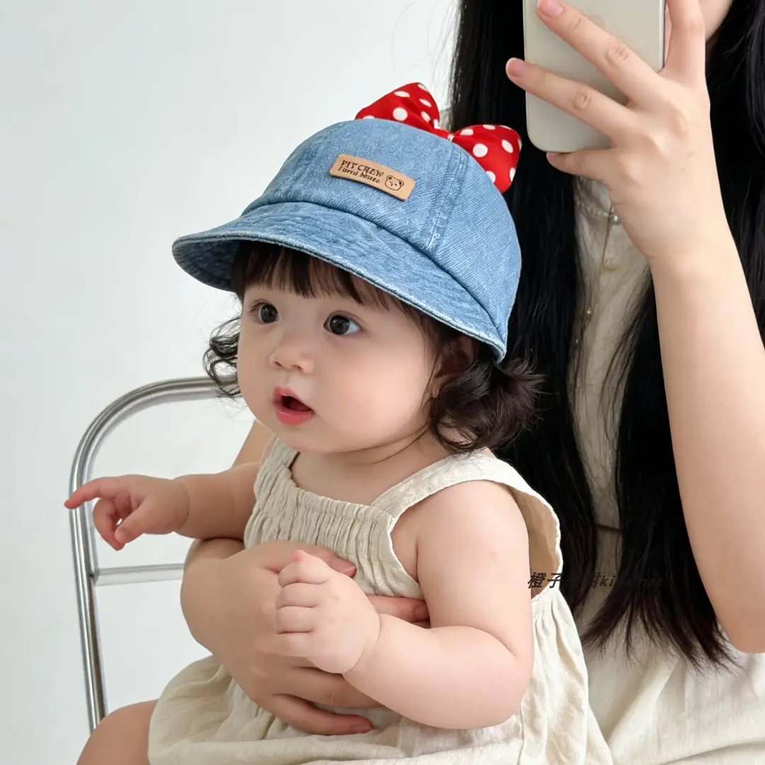 女童牛仔公主帽蝴蝶结防晒春秋