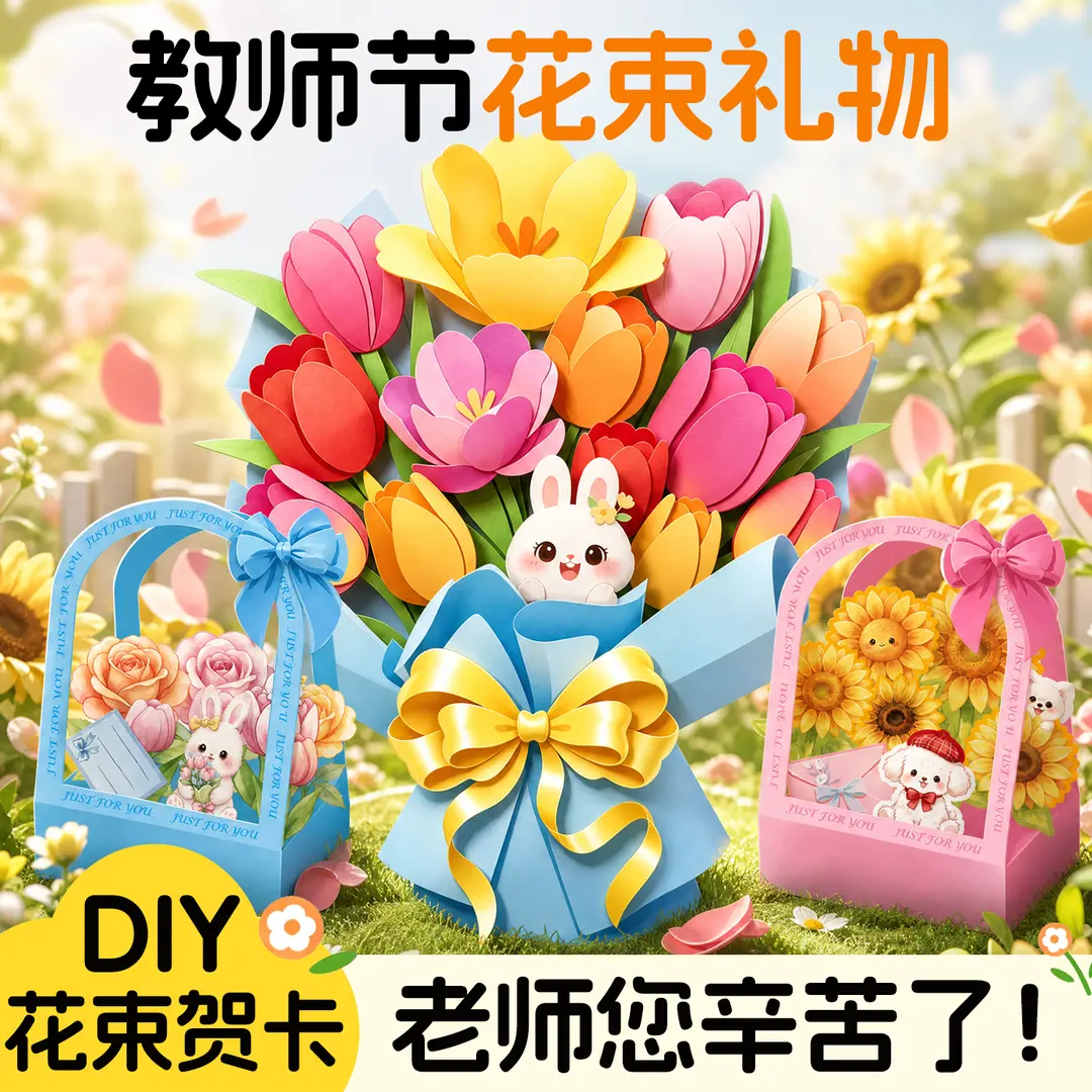 教师节花束贺卡手工材料包免剪