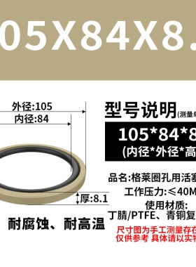 液压油缸往复密封STD格莱圈孔轴双向用活塞杆组合耐磨环外厚高8.1