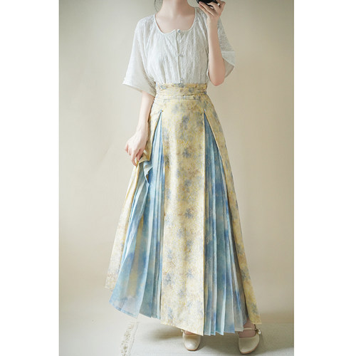 宴平  春夏汉服女装日常通勤百搭 鸡心领&三裥裙