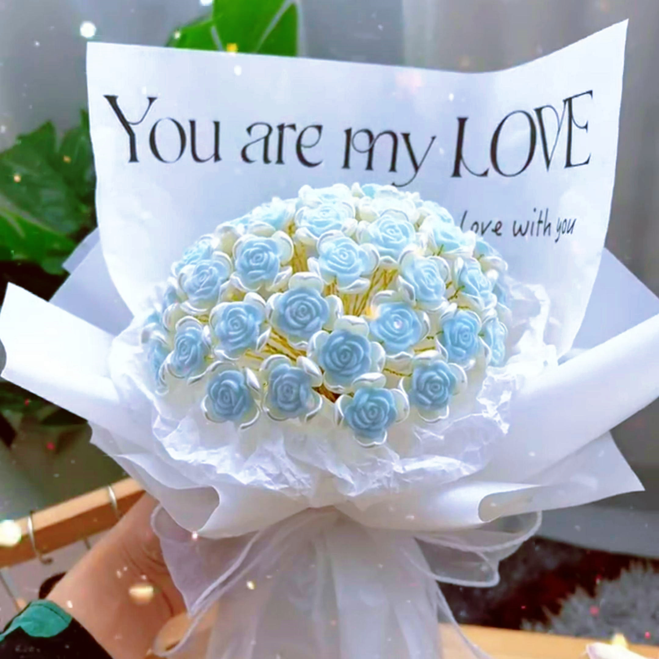 碎冰蓝玫瑰花束diy材料包