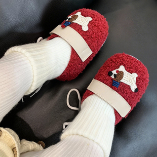 婴儿冬鞋红色过年小月龄宝宝鞋加绒加厚鞋袜学步地板袜外出软底鞋