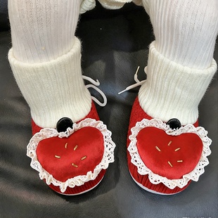 小苹果婴儿冬鞋元旦过年红色地板鞋袜小月龄宝宝鞋室内软底外穿鞋