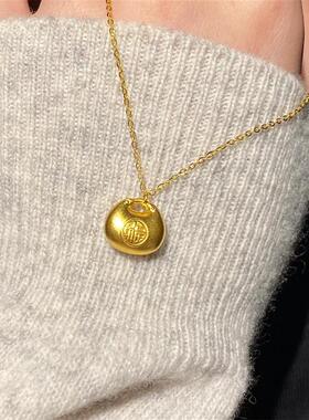 日本MUMIMUMI古法24k包金大气小坨胖福元宝项炼女金墩墩福袋金坨