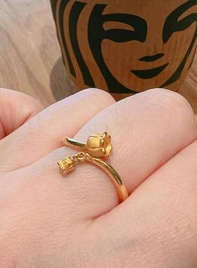 日本MUMI18K镀金女子花戒指时尚简约的花食指戒指亲民奢华设计高