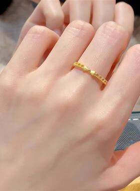 日本MUMI新中式18k金色小巧蕾丝蝴蝶结戒指女精致镂空个性设计戒