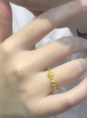 日本MUMI甜美在逃公主18k包金小桃心蝴蝶结戒指女开 口爱心食指戒