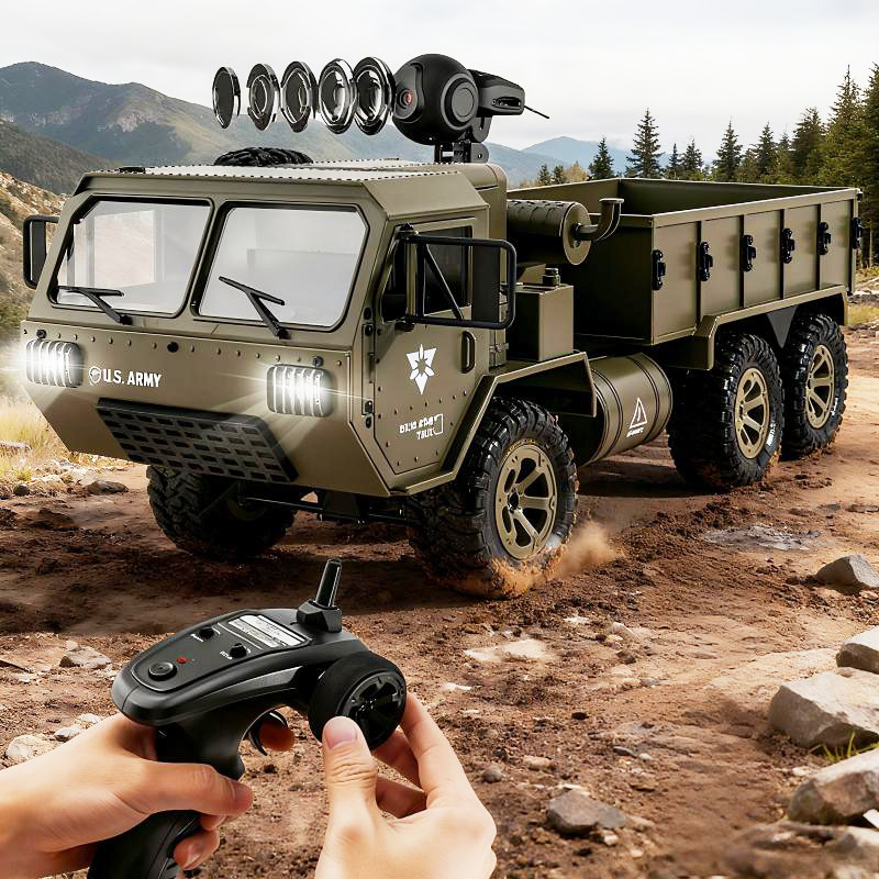 2.4G六驱遥控军事卡车模型运输车儿童玩具六轮遥控重型卡车