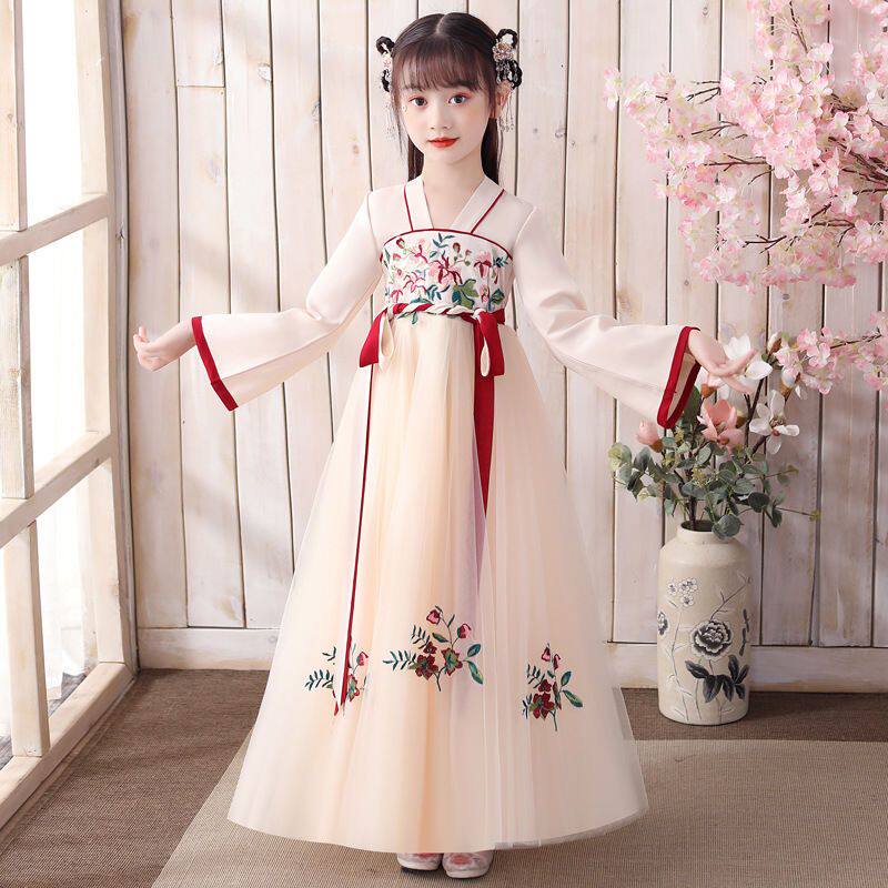 女童汉服春秋2024新款裙子儿童中国风唐装超仙古风女孩连衣裙春款