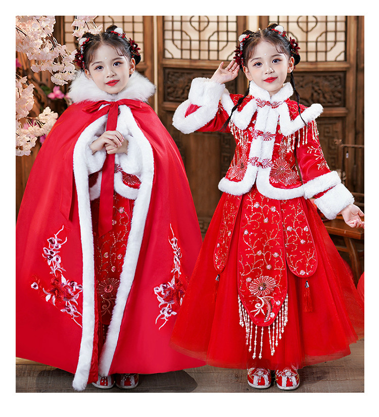 女童改良旗袍冬季汉服加厚唐装公主裙冬装裙子国潮亮片礼服连衣裙