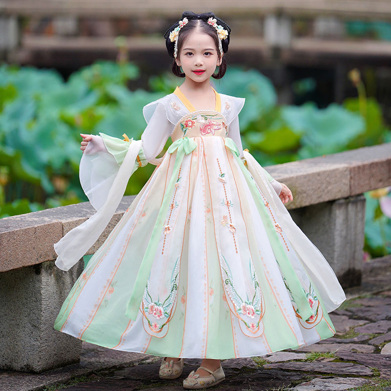 汉服儿童女秋季连衣裙2024新款中大童复古改良公主裙女童古风唐装