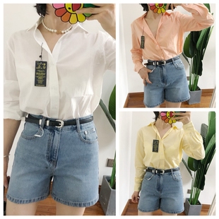 买手店 府绸棉Polo刺绣长袖 折扣 细腻 粉色 衬衫 女白衬衣通勤内搭