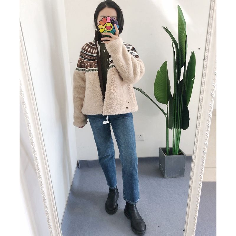 买手店sea 费尔岛羊毛针织拼接抓绒保暖时尚百搭拉链夹克外套