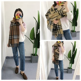 折扣  买手店 经典格纹战马双面羊绒流苏围巾披肩