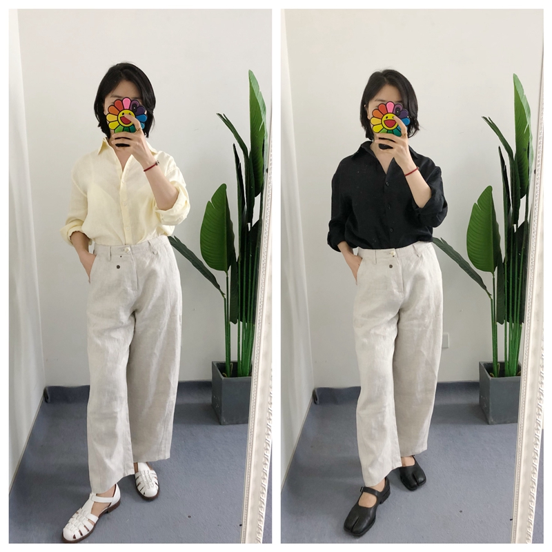 原标 买手店Th 早秋女士亚麻衬衫长袖上衣薄开衫通勤百搭