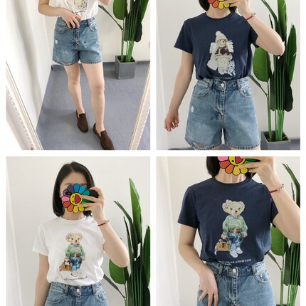 清 换 买手店 Bear小熊 女纯棉圆领刺绣印花短袖T恤outlets