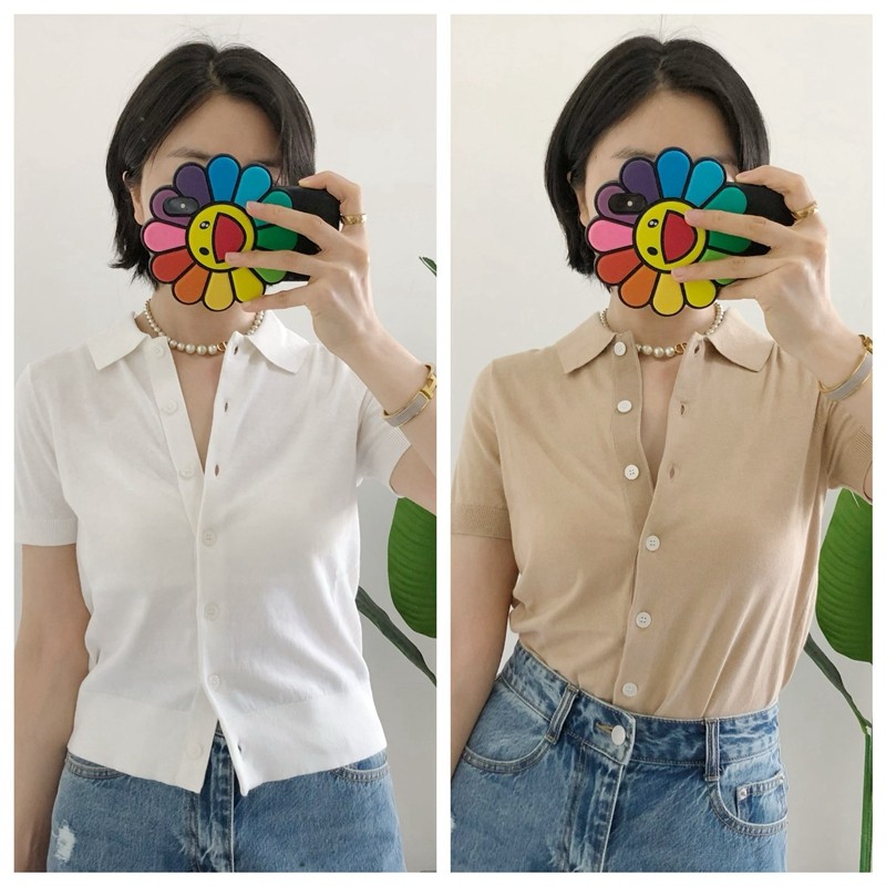 发顺丰 买手店 新款女士薄款修身比马棉纯棉短袖针织开衫上衣