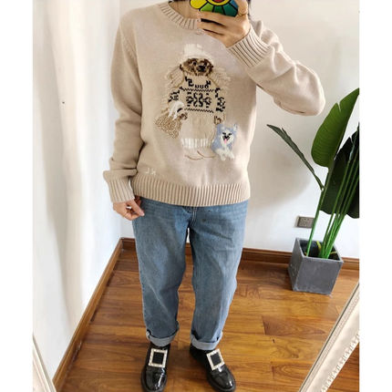 现货啦买手店 女圆领哈士奇小熊毛衣棉套头针织衫长袖