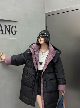2025女加大码羽绒棉棉服中长款棉衣韩版棉袄带帽立领加厚宽松外套