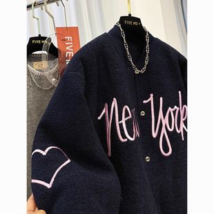 高级感韩系超好看棒球服女冬季宽松休闲慵懒夹棉毛呢外套棉服棉衣