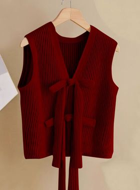 2025新款爆款秋冬韩系小众设计感独特黄色针织马甲气质无袖上衣女