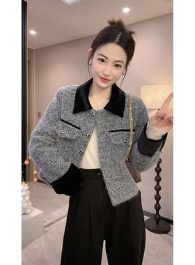 2025充绒内胆秋冬新款法式气质高级感翻领时尚百搭小香风套装外套