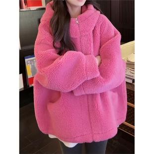 时尚 新款 减龄简约百搭卫衣 韩系洋气羊羔毛连帽外套女2025冬季 法式