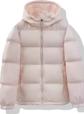 210g白鸭绒羽绒服女短款连帽2025冬季新款加厚粉色显瘦韩版面包服