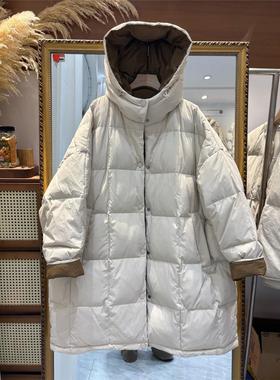 2025冬新款羽绒服女中长款大码连帽白鸭绒宽松加厚保暖外贸大外套