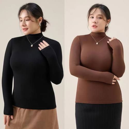 胖MM德绒半高领打底衫女