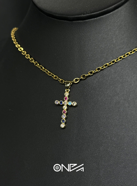 ONEPART原创设计感多巴胺彩锆十字吊坠项链钛钢高级感项链