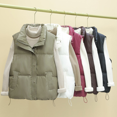 羽绒棉PU免洗马甲女2024秋冬新款时尚立领保暖宽松棉坎肩外穿背心