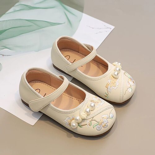 真皮女童汉服鞋子宝宝绣花公主鞋
