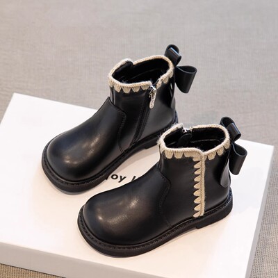 真皮女童宝宝公主短靴加绒马丁靴