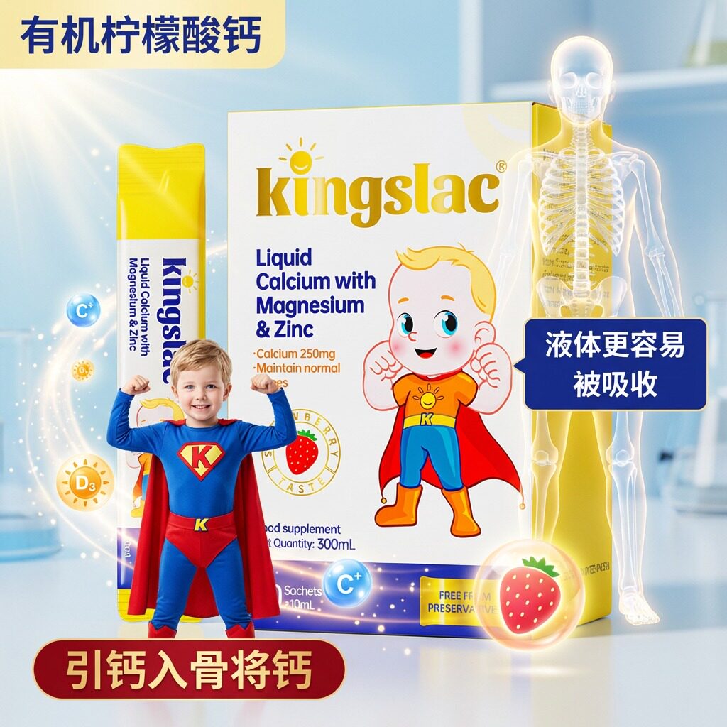 英国Kingslac可维思儿童品牌液体钙K2钙镁锌liquidcalcium钙条图片