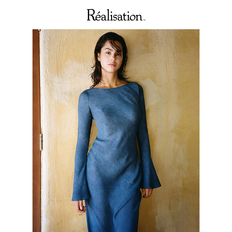 RealisationPar 喇叭长袖真丝船领度假风长裙秋季 The Gia