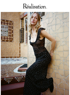 RealisationPar 易梦玲同款连衣裙法式荷叶袖真丝长裙The Lila