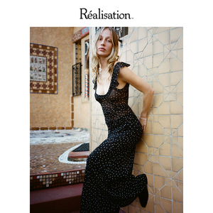 RealisationPar 易梦玲同款连衣裙法式荷叶袖真丝长裙The Lila