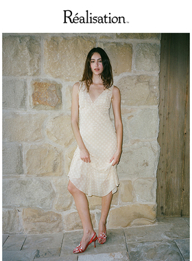 RealisationPar 连衣裙法式V领波点真丝中长裙 The Cleo