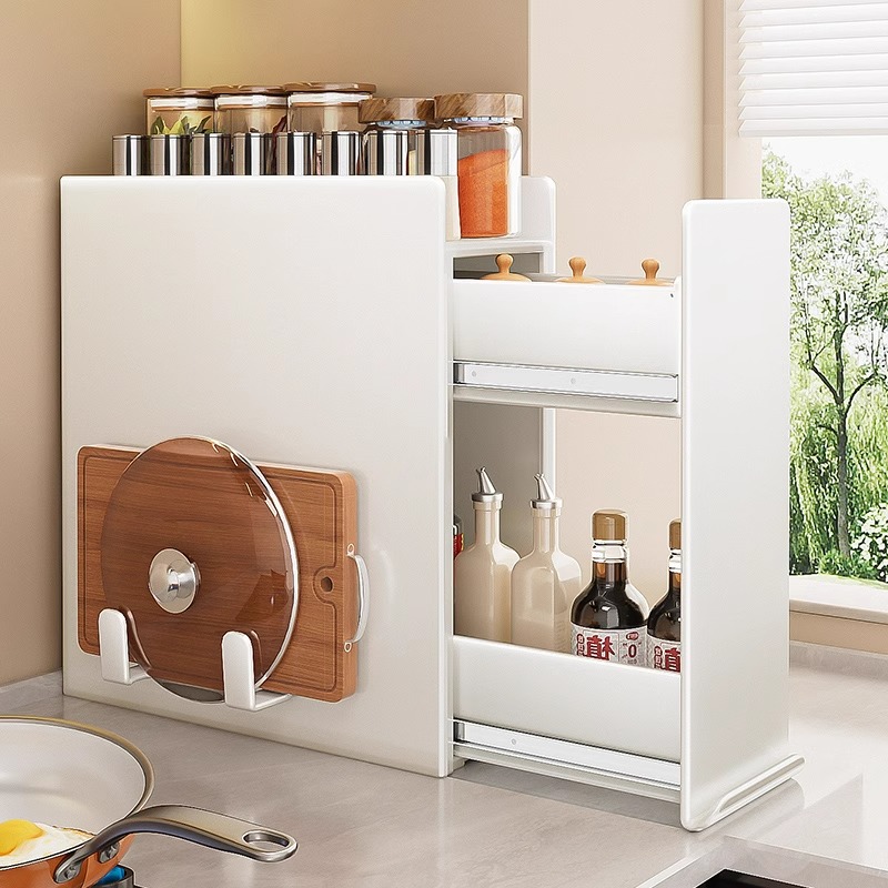 厨房多功能置物架抽拉式极窄边调料品盐调味罐收纳盒台置面调味罐