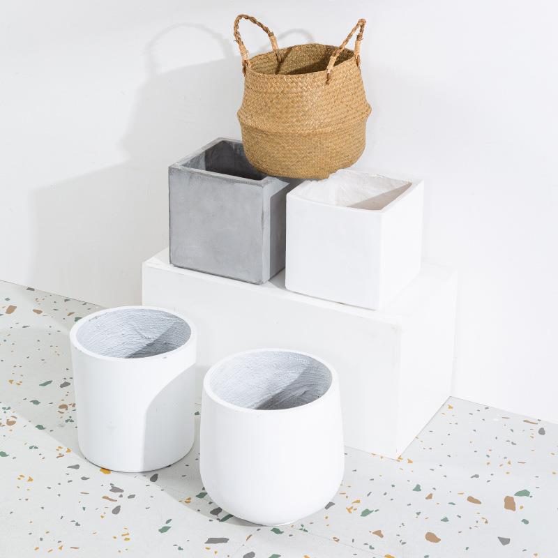 北欧风手工树脂仿真花盆 方圆形大肚花篮 家居园艺草编藤编