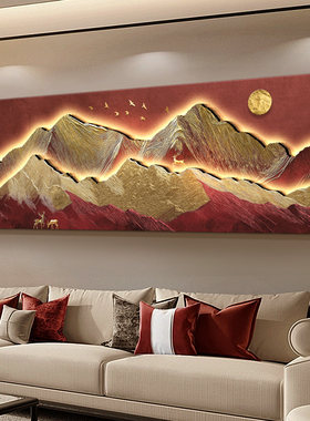 日照金山客厅装饰画轻奢沙发背景墙壁画高级感立红色酒店别墅挂画