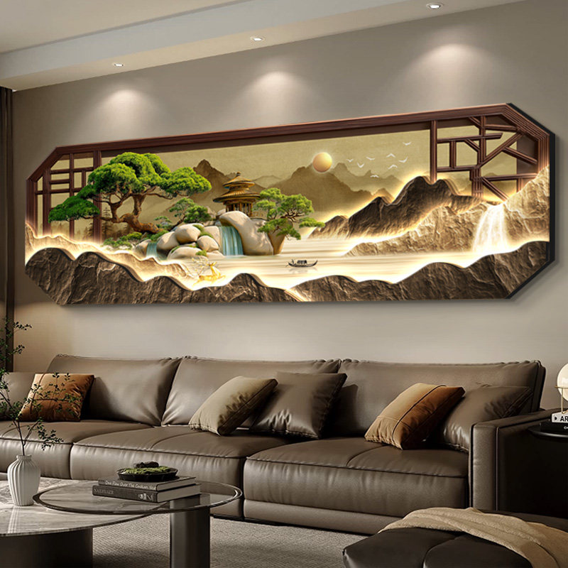 中式客厅装饰画画迎客松沙发背景墙挂画画高级感茶室山水画画办公,家居饰品,现代装饰画,淘宝优惠券,粉丝福利购,淘宝优惠卷