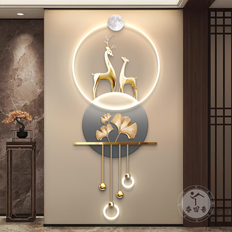 轻奢麋鹿入户玄关装饰画高档led灯走廊挂画高级感氛围灯壁灯挂饰