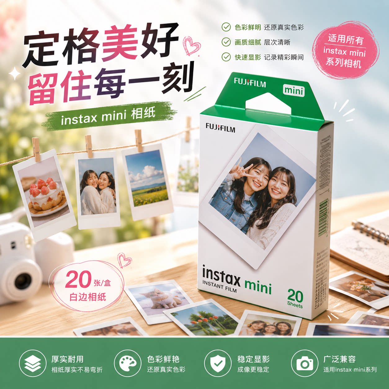 富士拍立得迷你相纸mini12/7+/8/9/25/90/11/40白边3寸相纸新日期图片