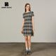 Bobbybecky丝光羊毛连衣裙菱格纹短袖 针织毛衣气质圆领早秋长裙子